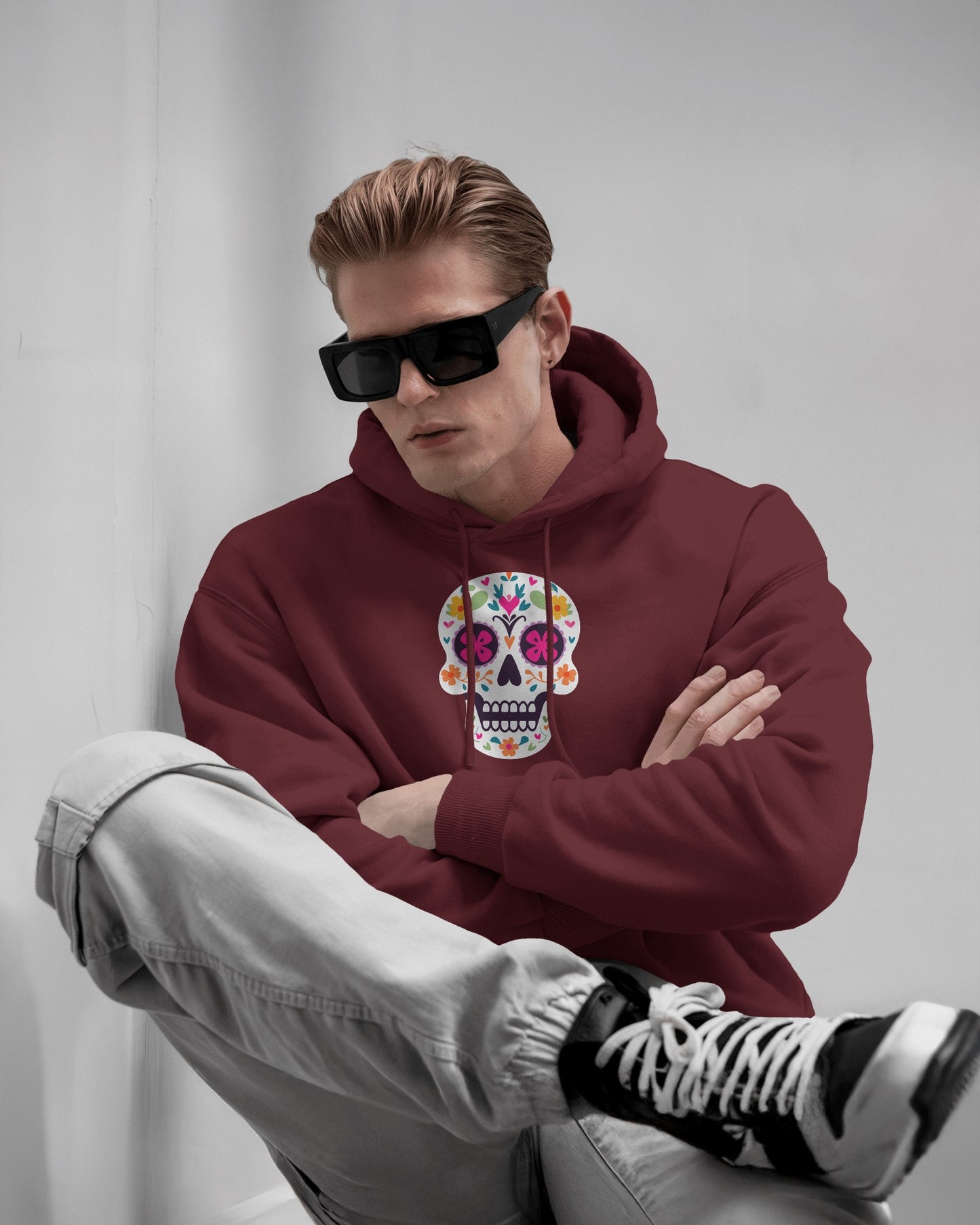 Floral Skull Men Heavy Blend™ Hoodie - Colorful Day Design