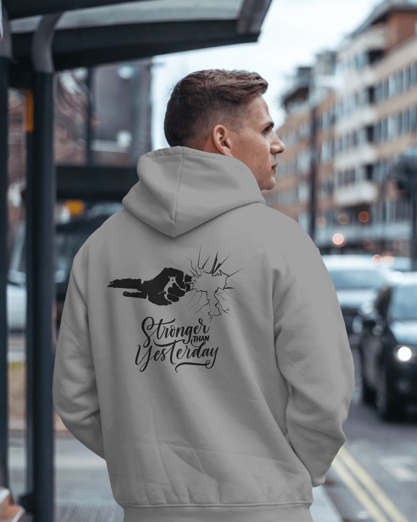 Stronger Than Yesterday Men's Hoodie - Inspirational Heavy Blend Apparel